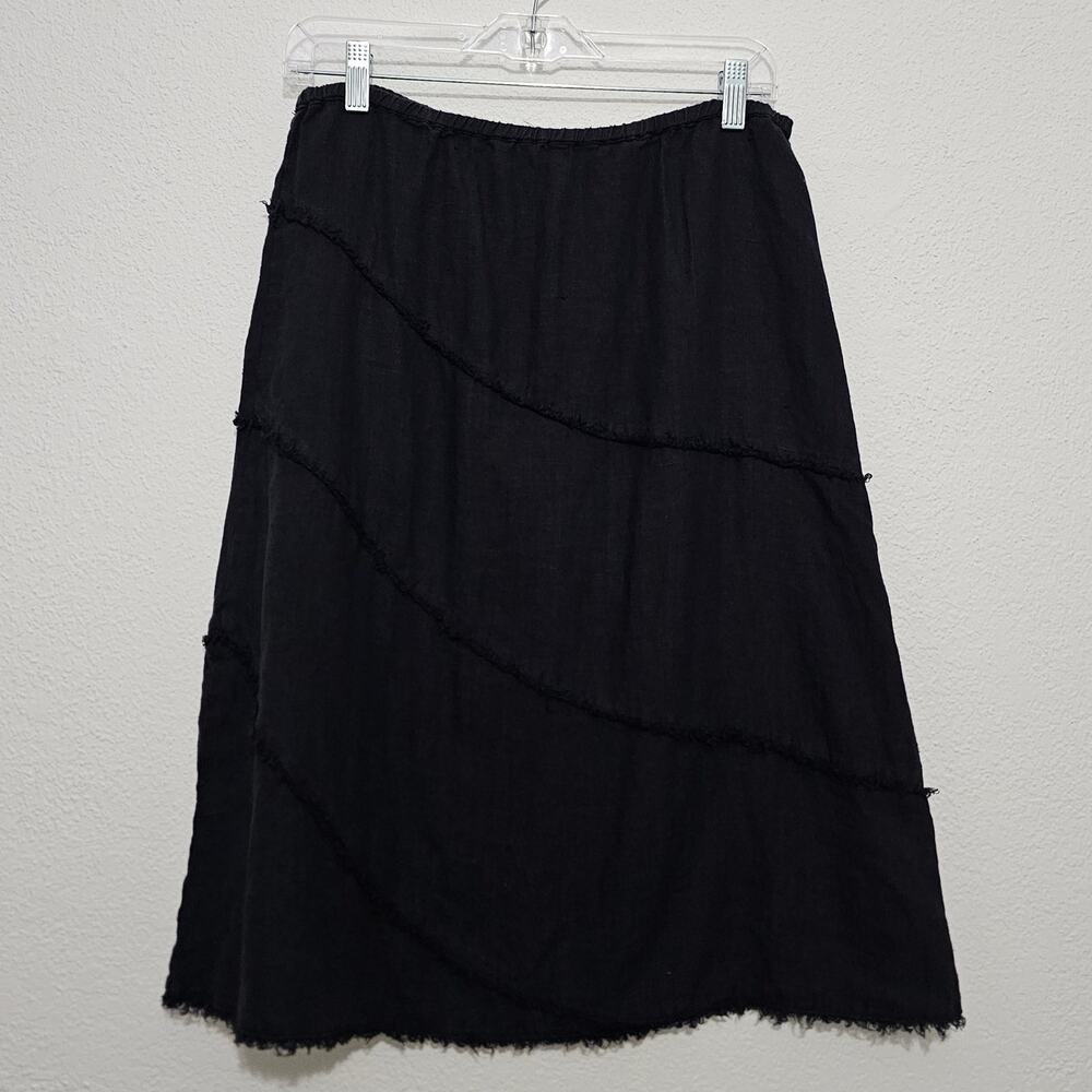 Chico's Black Linen Skirt Textured Women Vanity size 1 US 8 Medium Lagenlook